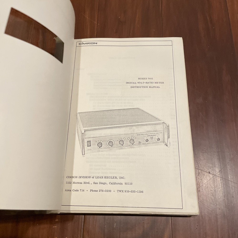 Cimron Division Series 7601 Digital Volt-Ratio Meter Instruction Manual