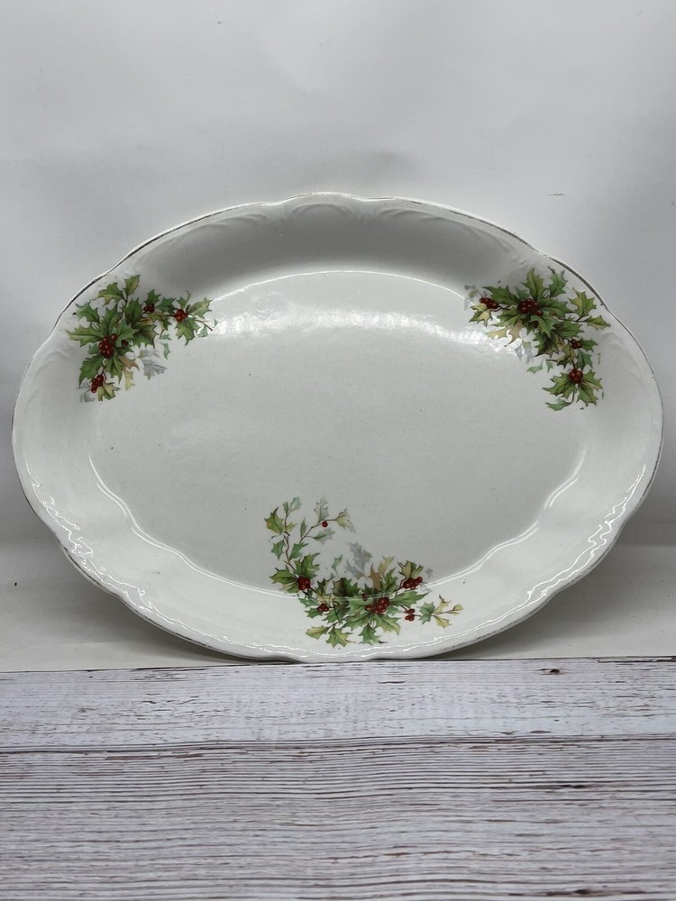 Vintage Holly Serving Dish 14” X 10”