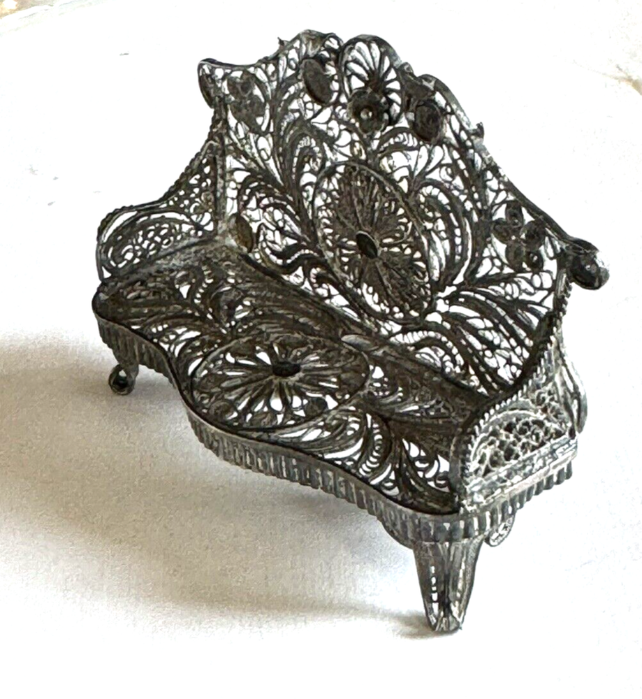 Vintage Miniature Filigree Silver Dollhouse Couch