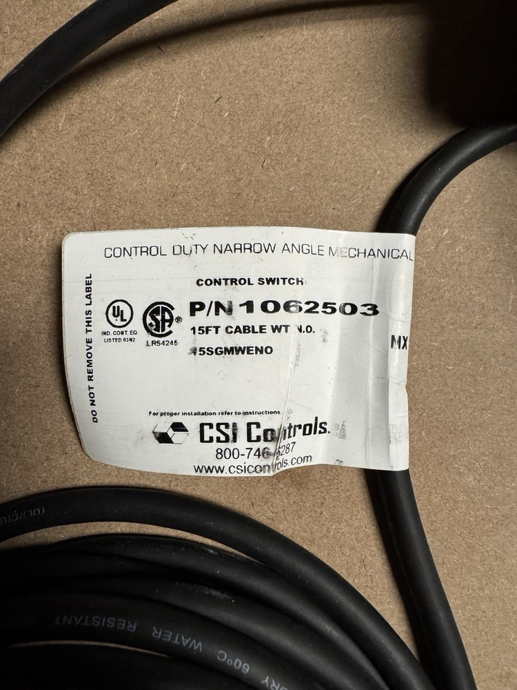 CSI Controls Mechanical Control Float Switch 1062503 Narrow Angle 15ft Cable