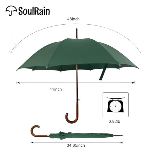 48" Large Umbrella –Windproof Stick Umbrellas for Rain, Automatic Open, Green