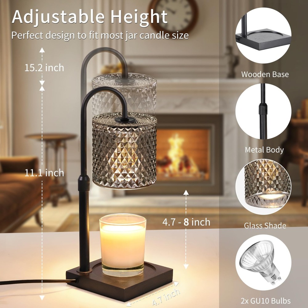 Candle Warmer Lamp with Timer Dimmer Adjustable Height, Candle Warmer with 2 ...