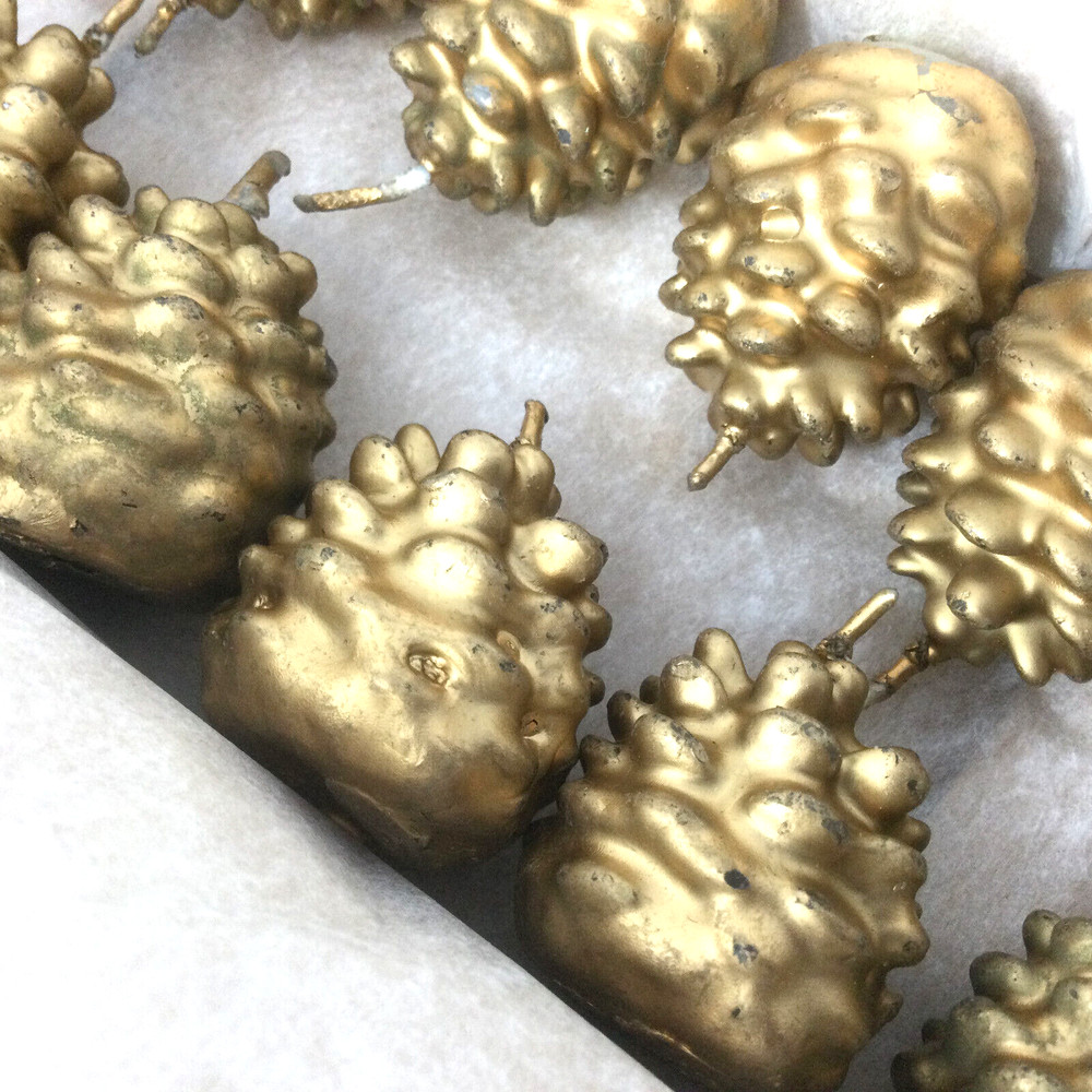 Set of 12 Gold Small Candles Pine Cone Shape