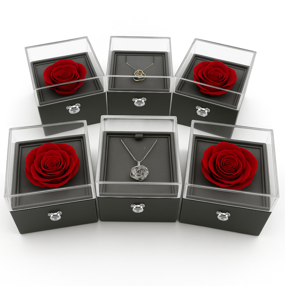 Amore Box - Red Rose Jewelry Gift Box with Teddy Bear Button - 6 Pack Bundle