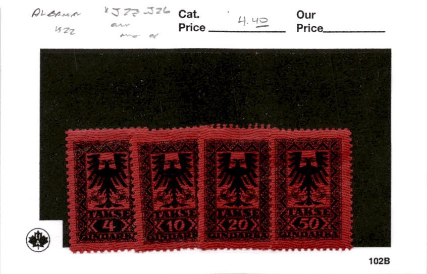 Albania, Postage Stamp, #J23-J26 Mint Hinged, 1922 Postage Due