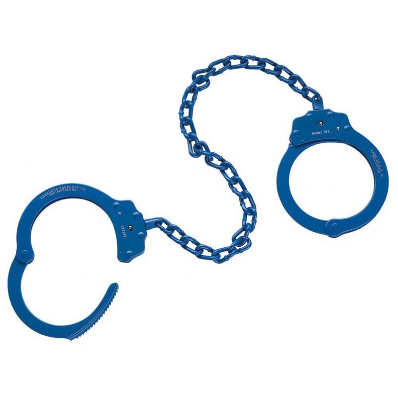 Peerless Model 753C Chain-Linked Colored Leg Iron Handcuffs & Key, Blue