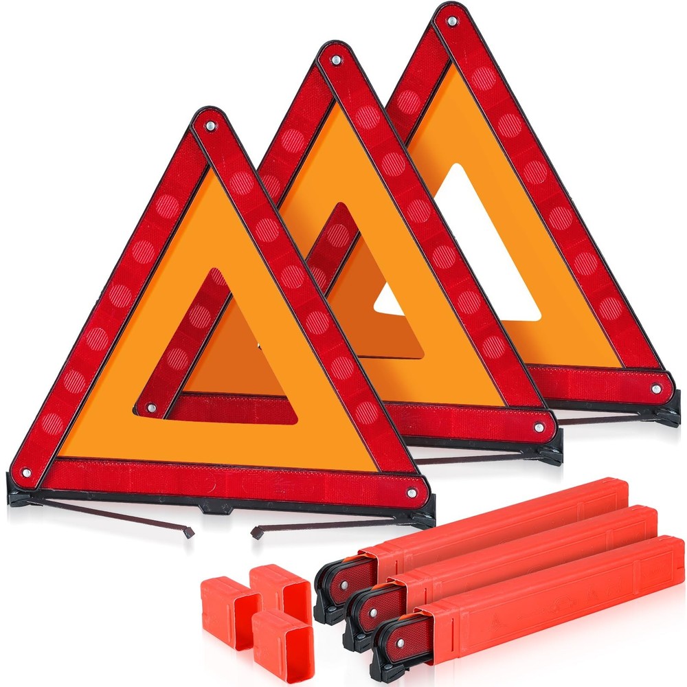 3 Pack Reflective Warning Triangles, Foldable Roadside Emergency Safety