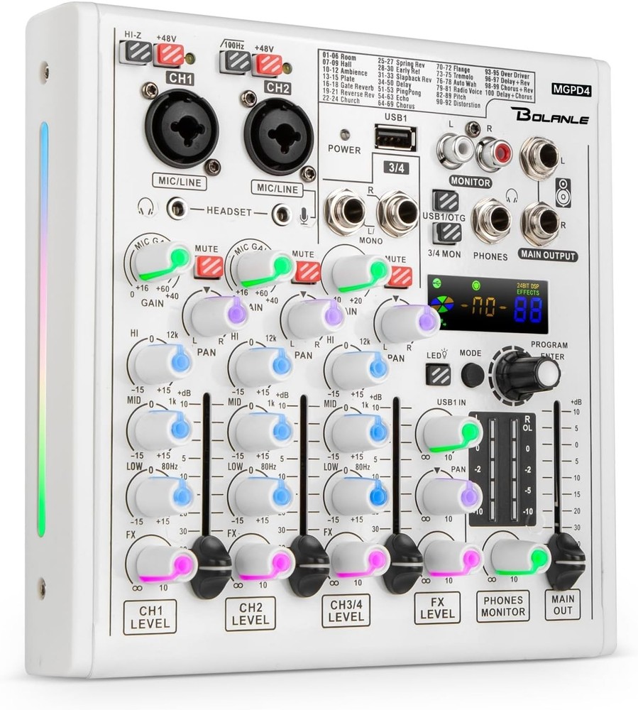 4-Channel DJ Mixer with 100 DSP Effects, USB Audio Interface & Bluetooth - Pr...