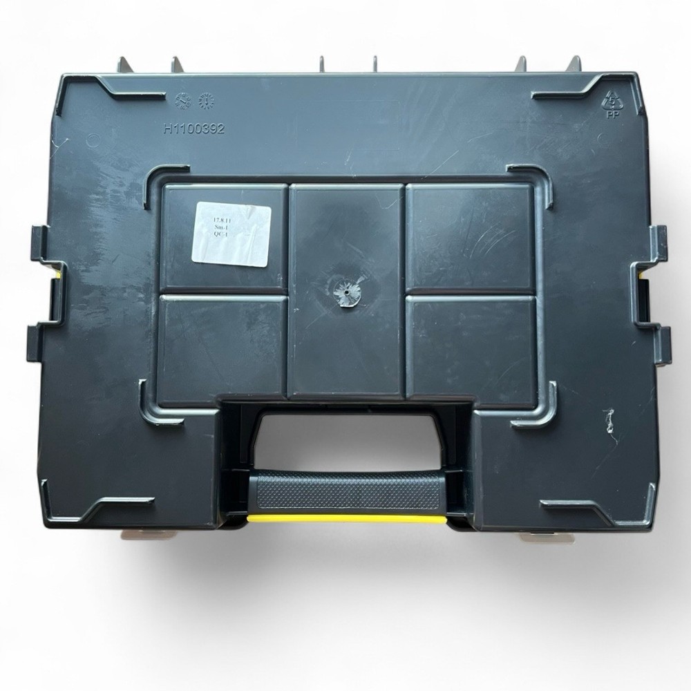 Plastic Tool Organizer Box with Handle, Compartments, Black/Yellow/Clear