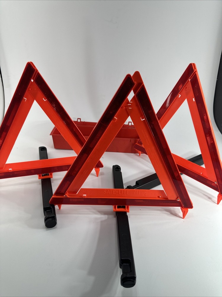 Sate-lite 711 Emergency Warning Triangles Flare Kit Orange Original Boxed Set 3