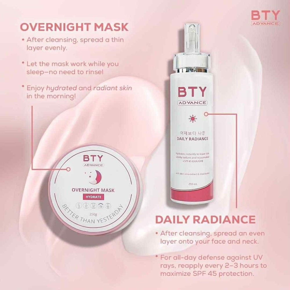 BTY Advance 3-Step Skincare Bundle Cleanse Hydrate Protect Mousse SPF Mask