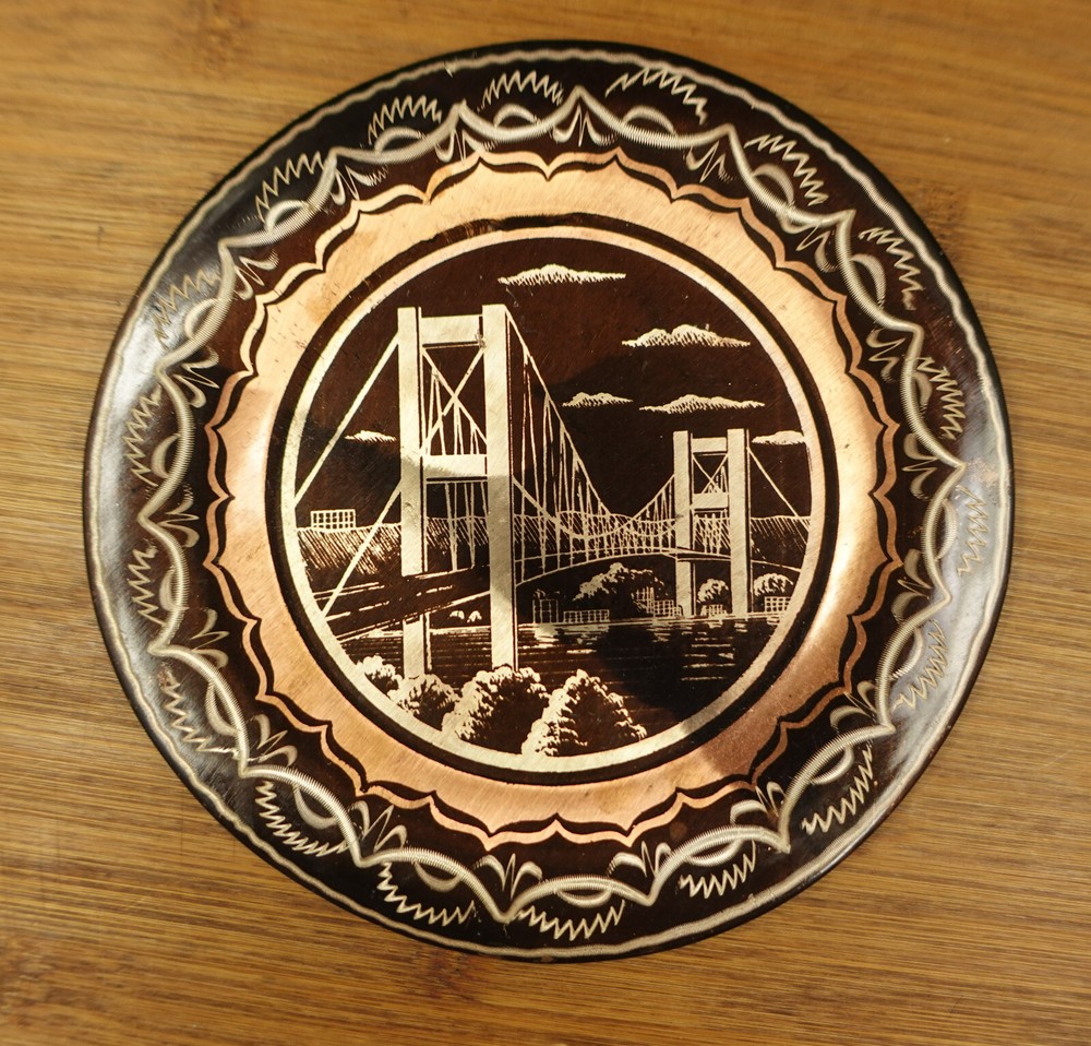 2 Decorative Etched Copper Wall Plates 7 3/8''