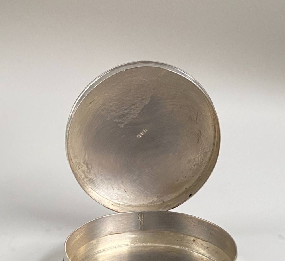 Vintage Carrs Solid Silver Hinged Pill Box Chased Foliate Border Hallmarked