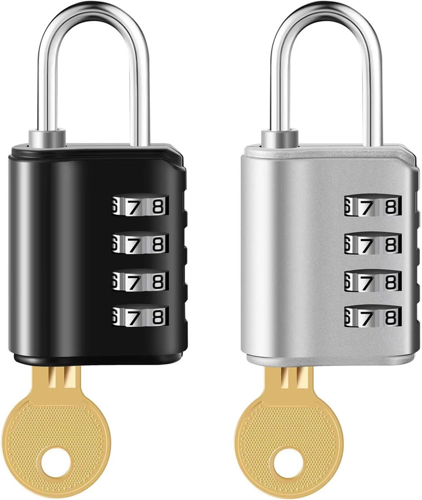 2 Pack Combination Padlock, 4 Digit Resettable Padlock with Keys, Combo Lock for