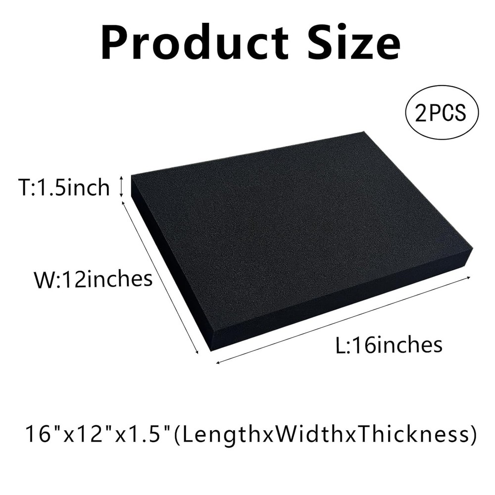 2 PCS 12x16x1 Inch Black Polyurethane Foam Sheets Cuttable Packing Padding