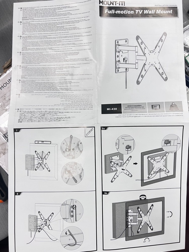 TV Wall Mount with Detachable Bracket Mount-It MI-430