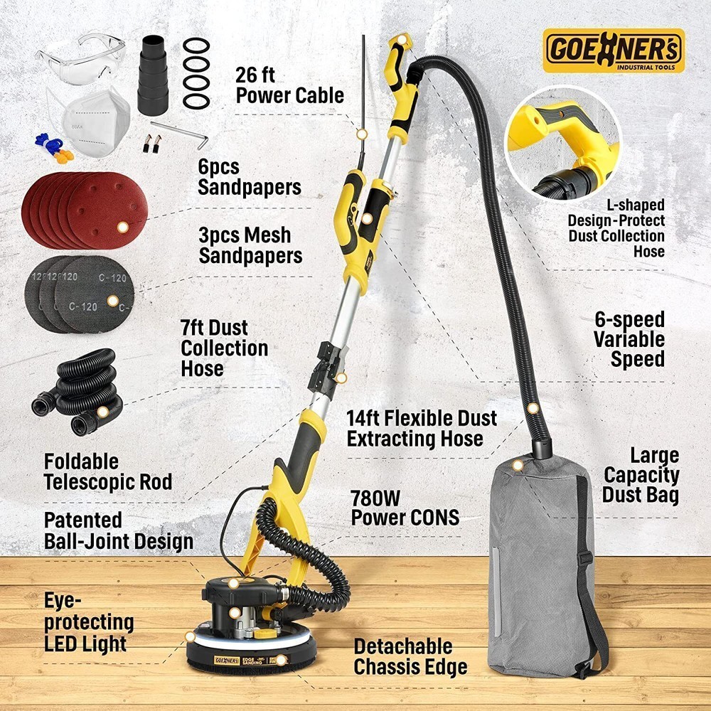 900W Drywall Sander Commercial Electric Adjustable Variable Speed Sanding Pad