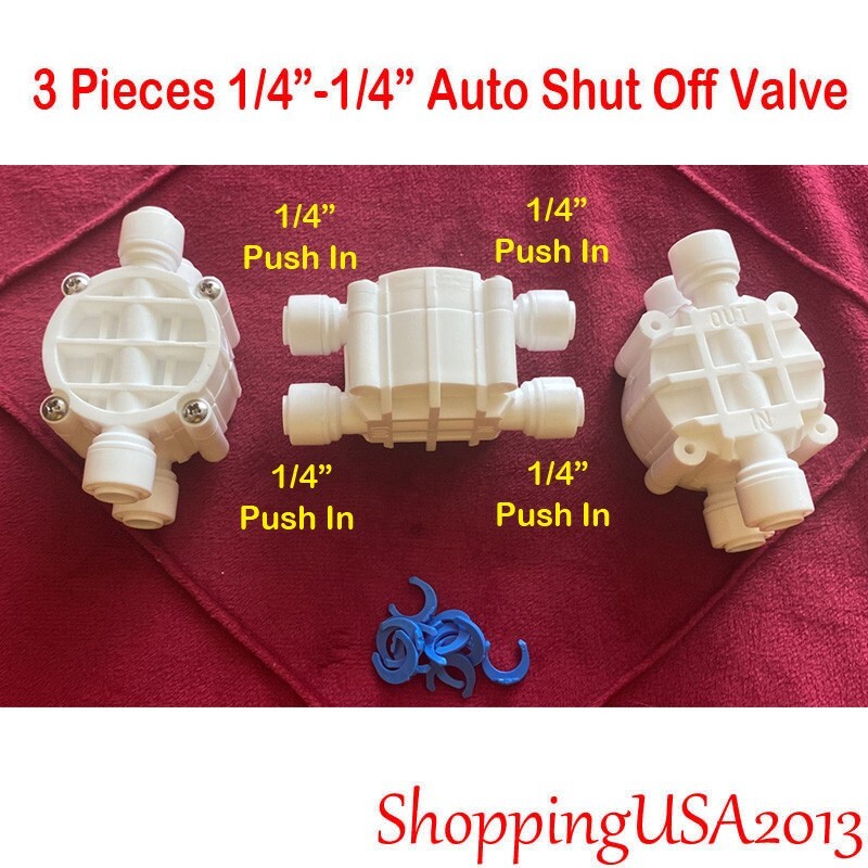 3 Pcs Auto Shut Off Valve 1/4-1/4 Quick Connect Push In Water Filter System