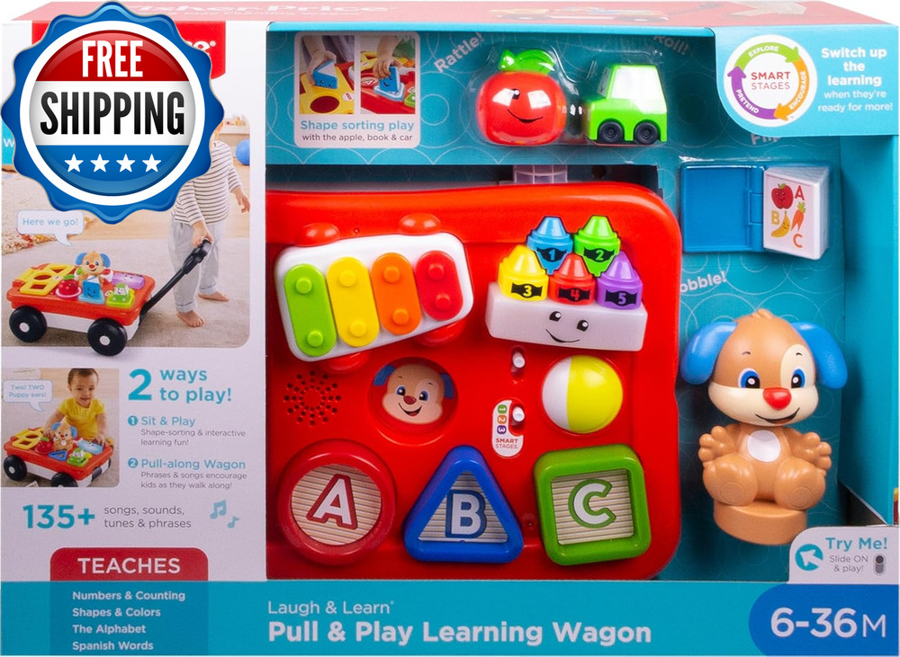 Baby & Toddler Toy Laugh & Learn Pull & Play Learning Wagon Musical Pull...
