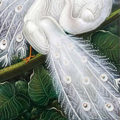 Bead embroidery kit needlepoint DIY Beadwork stitching Two white peacock Beading