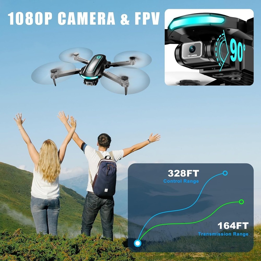 Foldable Drone with 1080P Camera, 2 Batteries, App & Remote Control