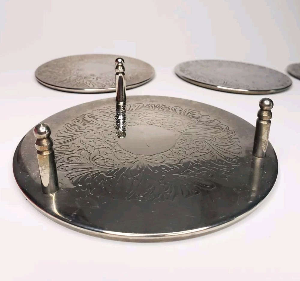 Vintage Silver Plate Coaster Set Of 6