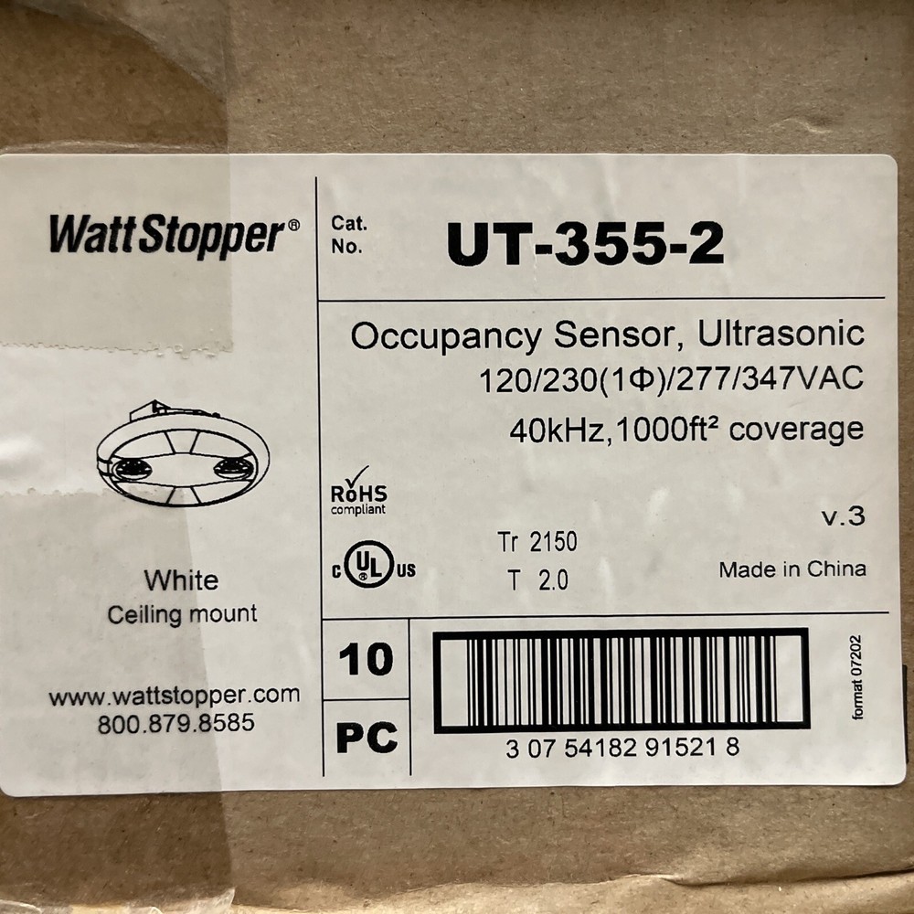 (8)NEW WATTSTOPPER UT355-2 ULTRASONIC OCCUPANCY SENSOR 1000 FT COVERAGE
