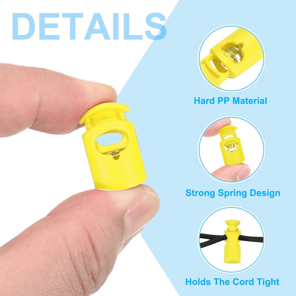 10pcs Plastic Cord Lock, Single Hole Spring Toggle Stopper Cord Fastener, Yellow