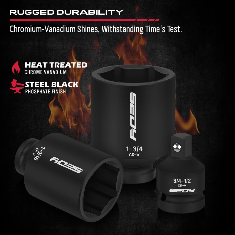 SAE Deep Impact Socket Set 8-Pc, 1/2" Drive, Large Sockets for Axle Nuts