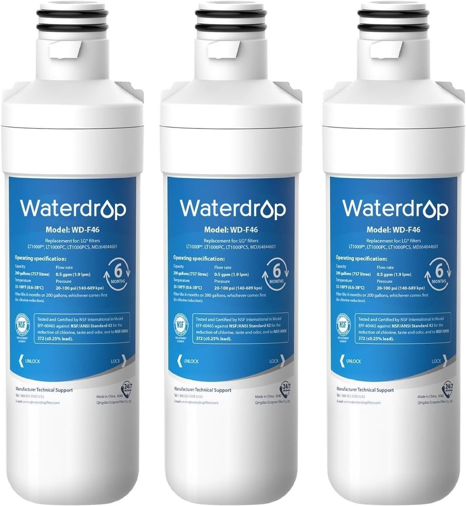 Waterdrop Refrigerator Water Filter, Replacement for LG® LT1000P®, Pack of 3