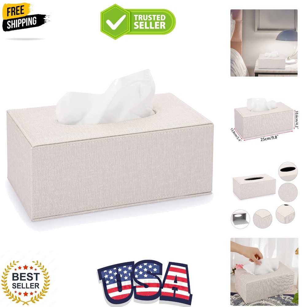 High-Quality Rectangular Tissue Box Holder - Magnetic Closure & Beige Fabric