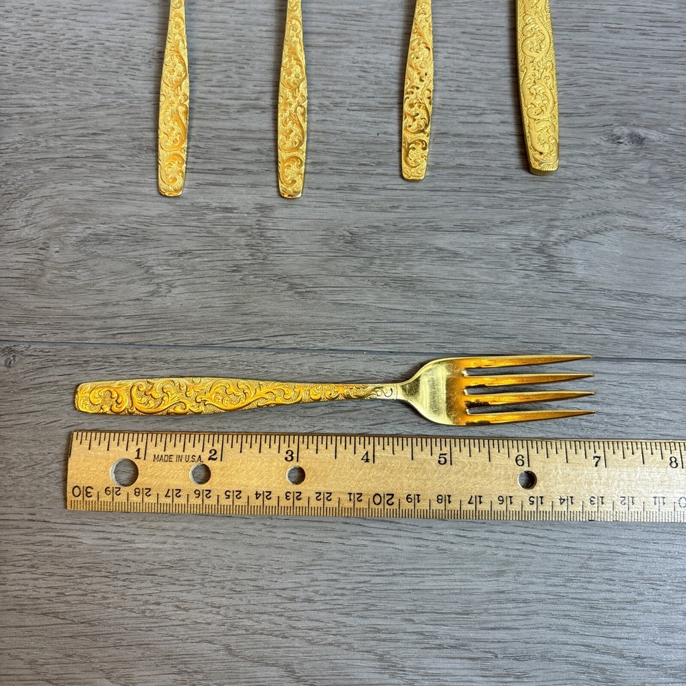 Americana Heritage Golden Scroll Flatware Gold Silverware One Place Setting 6 Pc