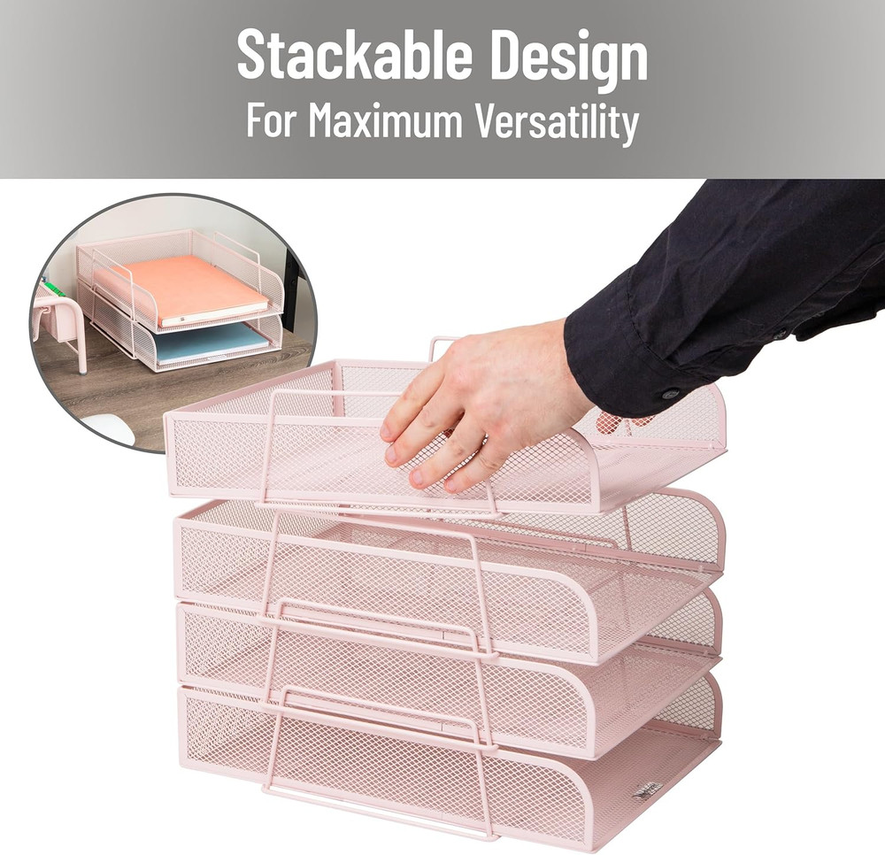 Stackable Paper Tray, Desktop Organizer, File Storage, Office, Metal Mesh, 10.5"