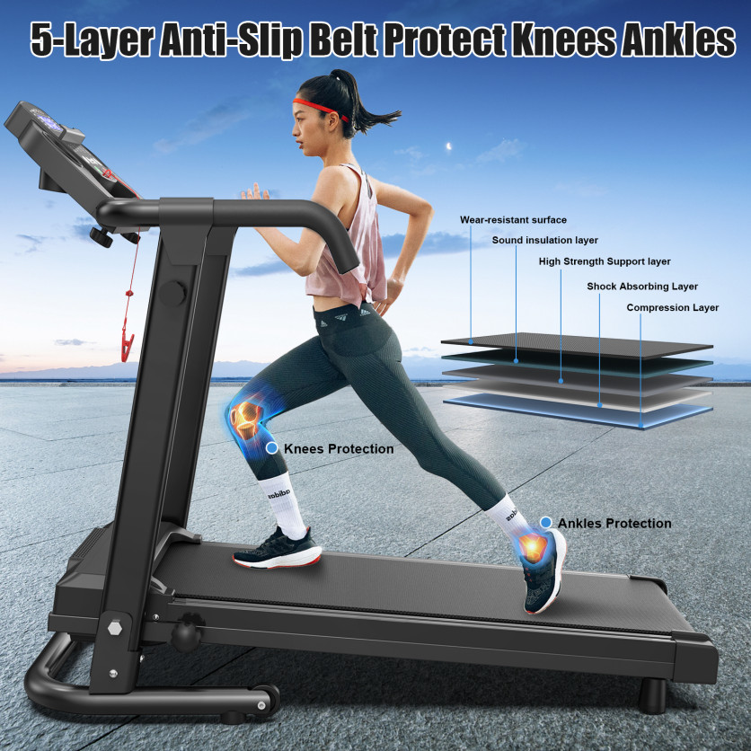 Foldable Treadmill with LED Display & Cup Holder, 0.5-7.5MPH Speed Range