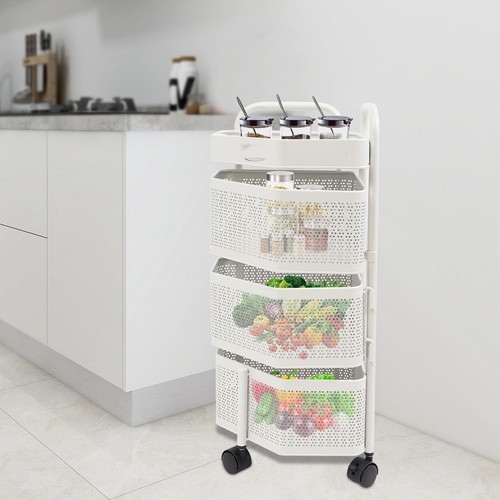 Rotating Storage Shelves Rack, 3-Tier Removable Basket Shelf Organizer