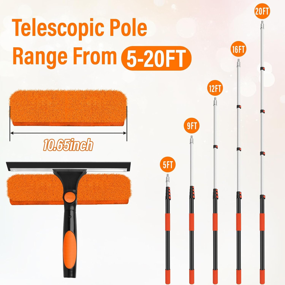 26FT Telescoping Window Squeegee Kit | 2-In-1 Professional Window Washer & Micro