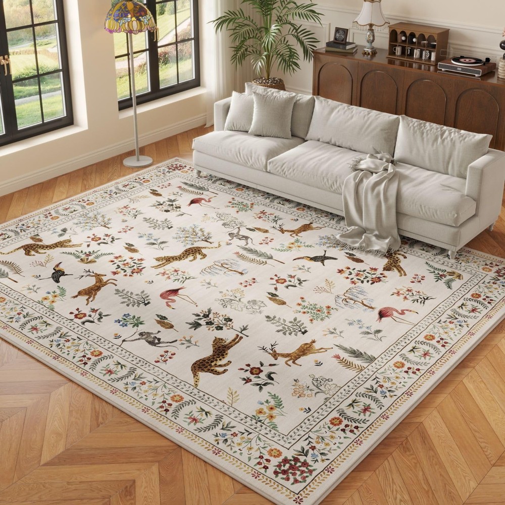 Rugcomf Living Room Rug 5x7 Machine Washable 5' x 7' (Rectangular), Beige