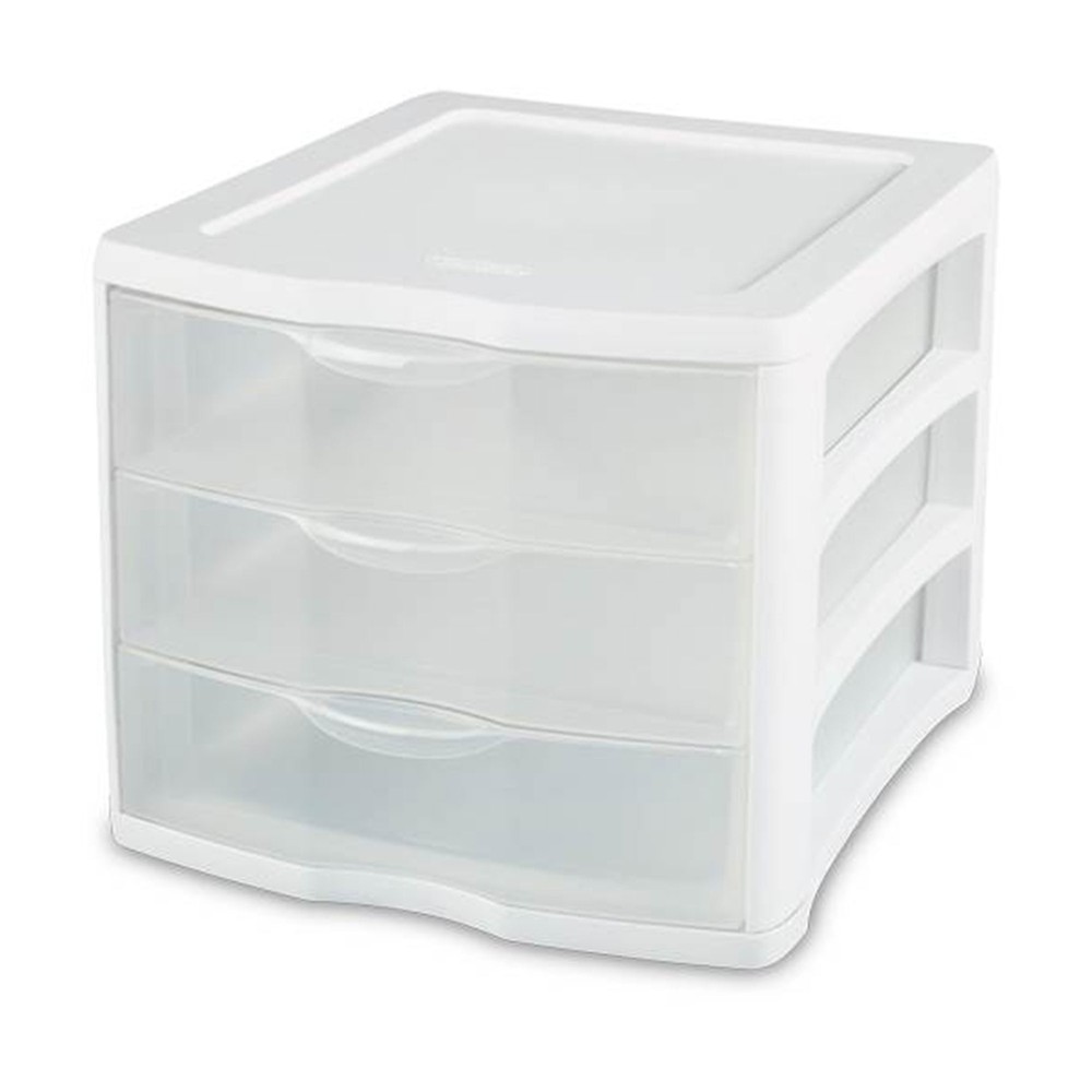 Sterilite ClearView Compact Stacking 3 Drawer Storage Organizer System, (8 Pack)