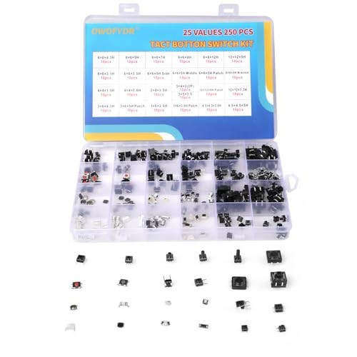 250Pcs Tactile Push Button Switch Kit, 25 Values SMD Micro 250 Pcs 25 Value