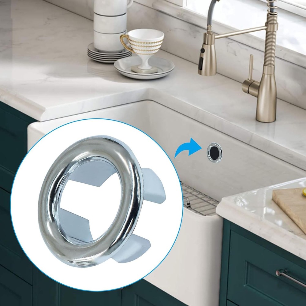 4 Pack Sink Overflow Ring Bathroom, Trim Round Silver