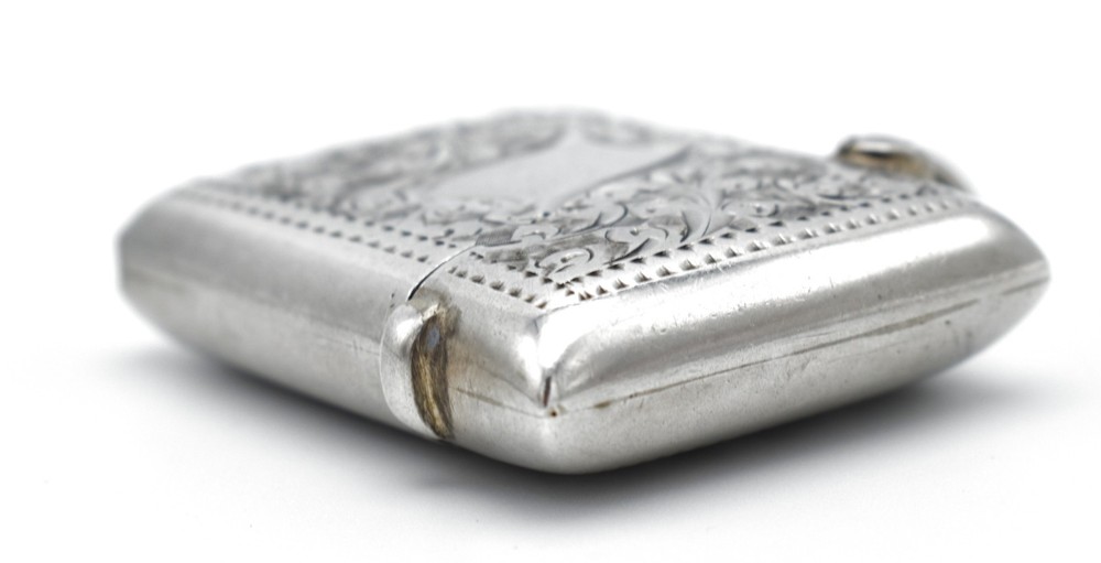 Antique Victorian Solid Sterling Silver Vesta Case Match Safe 1900 Acanthus