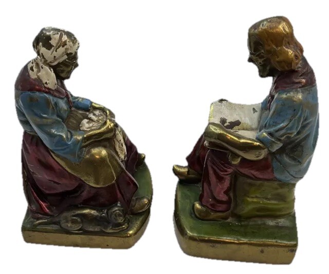 Antique Armor Bronze Bookends Circa 1920's Old Couple