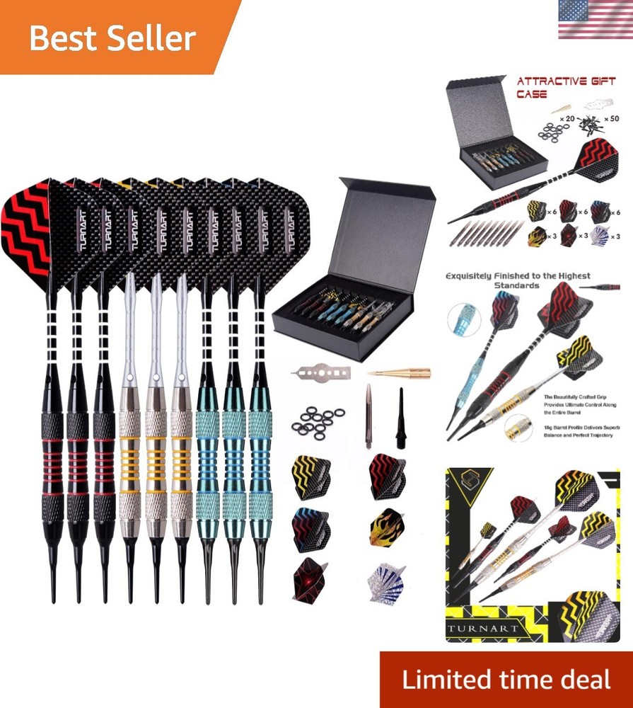 Professional 9 Pcs Soft Tip Dart Set with Unbreakable Shafts & 50 Extra Tips