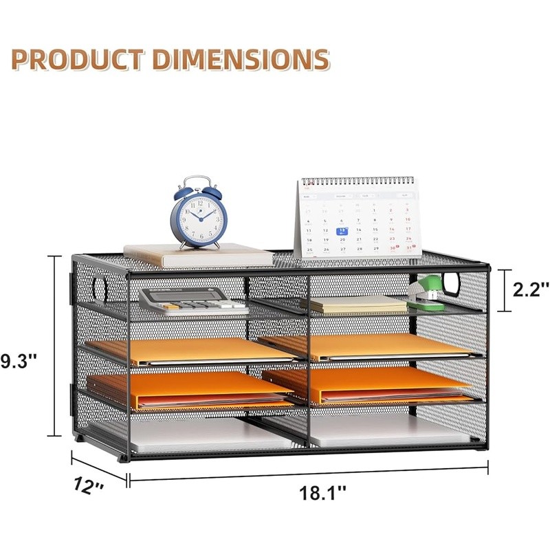 8 Compartment Mesh Desk File Organizer Portable Handle Easy Assembly Extra Large