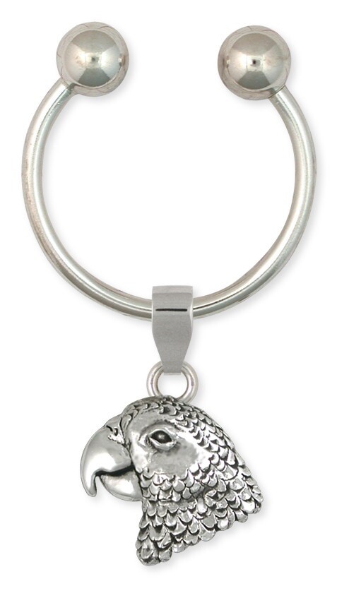 African Grey Parrot Key Ring Solid Sterling Silver Jewelry AFG2-KR