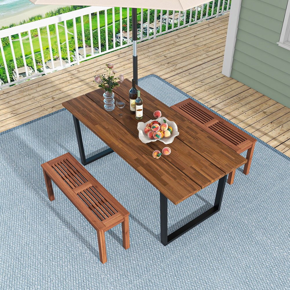2 PCS Patio Backless Bench 2-Seater Outdoor Dining Bench Solid Wood Backyard