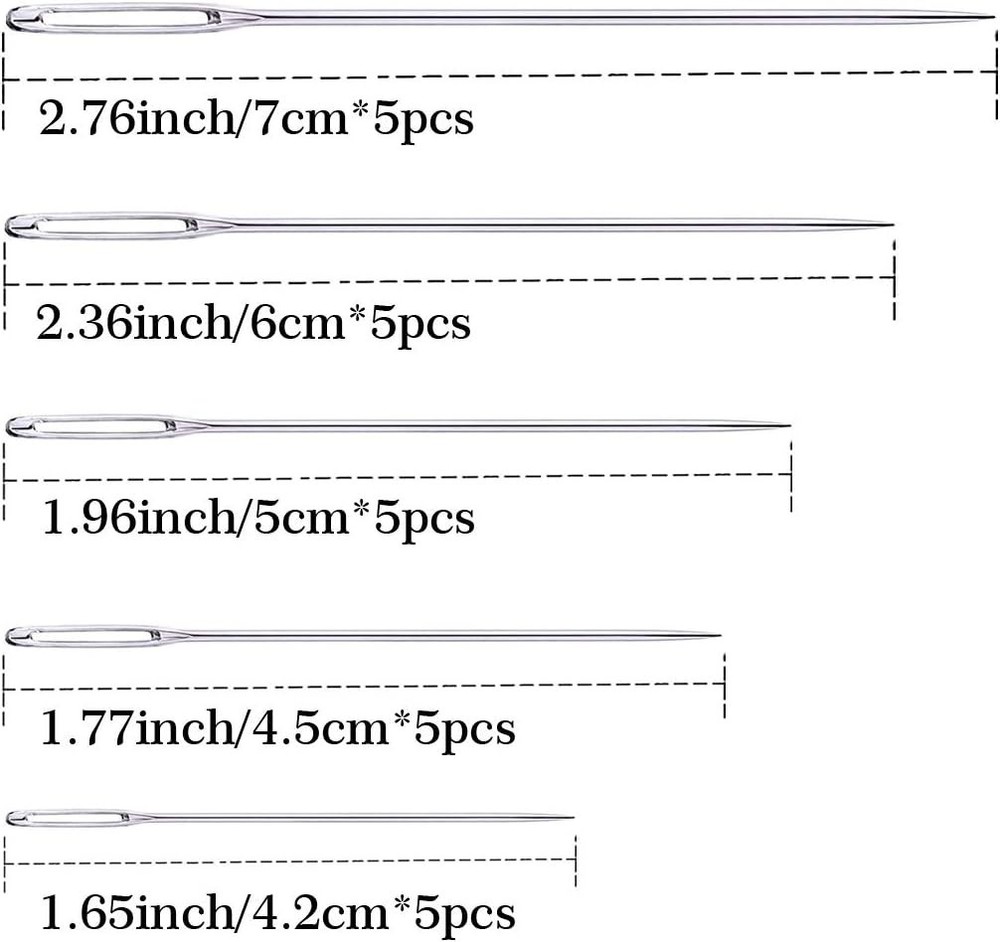 25Pieces Hand Sewing Big Eye Needles Sharp Needle，with Solid Wood Needle Case fo