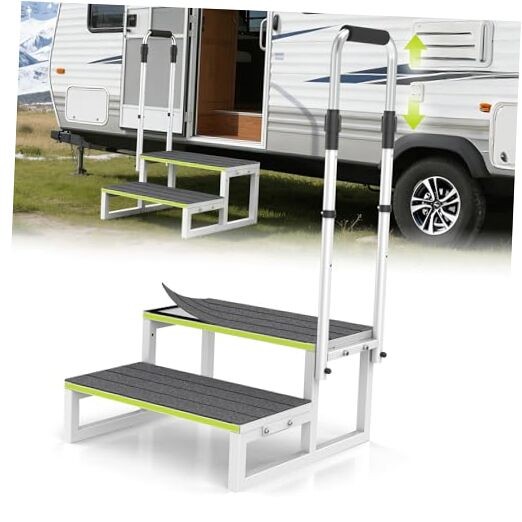 RV Step Stool with Handrail, 2 Step Stool with 1 2 Steps with 1 Handrail
