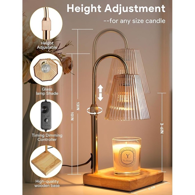 Candle Warmer Lamp Dimmer Timer Adjustable Height Eco-Friendly Aromatherapy New