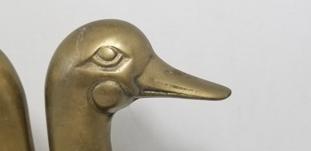 Vintage Solid Brass Mallard Duck Heads Bookends Pair Set